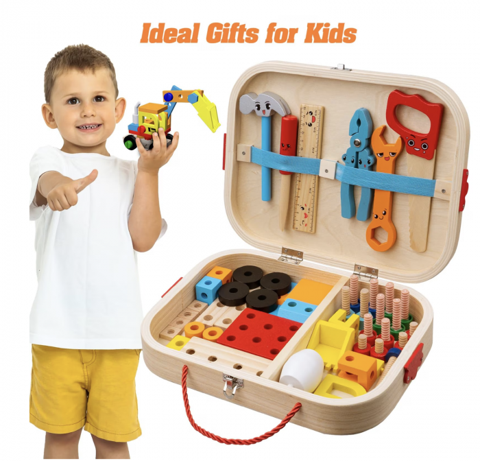 Set Geanta cu scule si unelte, de constructie masini, din lemn [2]