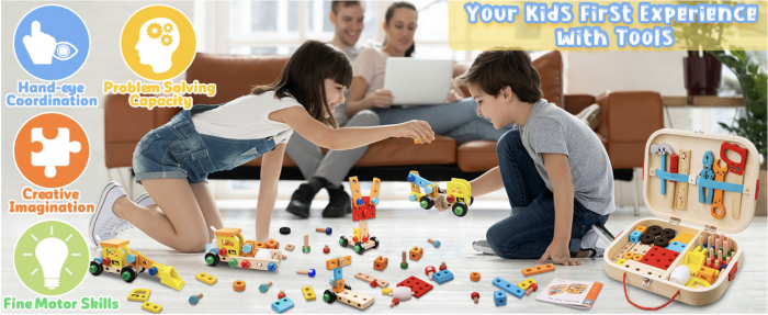 Set Geanta cu scule si unelte, de constructie masini, din lemn [9]