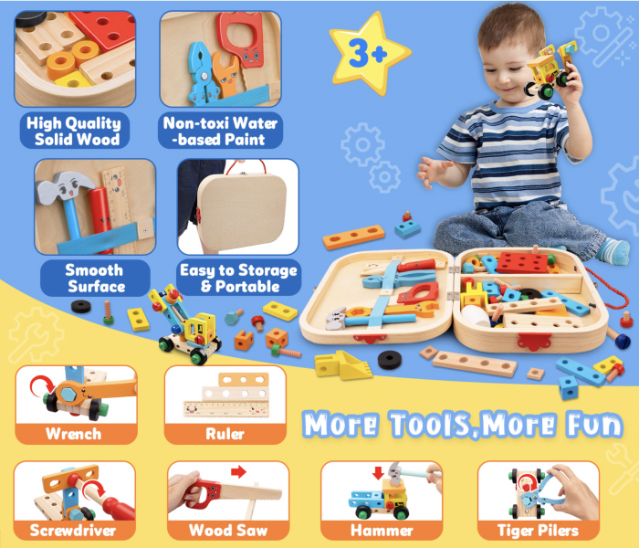 Set Geanta cu scule si unelte, de constructie masini, din lemn [10]