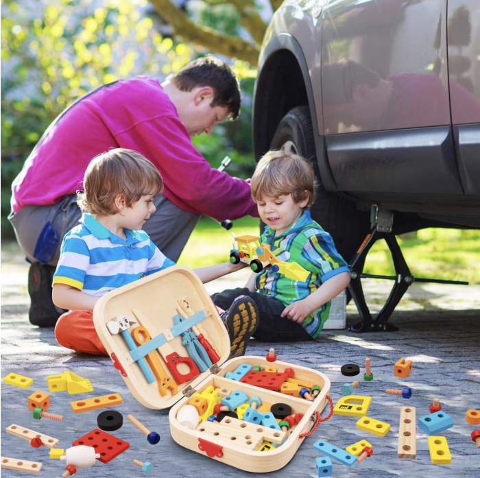 Set Geanta cu scule si unelte, de constructie masini, din lemn [7]