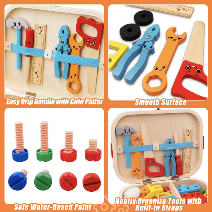 Set Geanta cu scule si unelte, de constructie masini, din lemn [6]