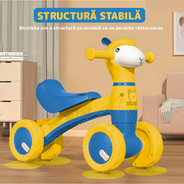 Bicicleta fara pedale cu 4 roti, cu muzica, lumini si baloane de sapun Oita 511 Albastru [4]