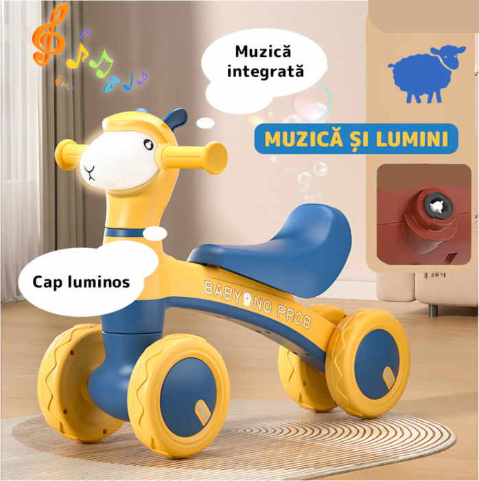 Bicicleta fara pedale cu 4 roti, cu muzica, lumini si baloane de sapun Oita 511 Albastru [6]