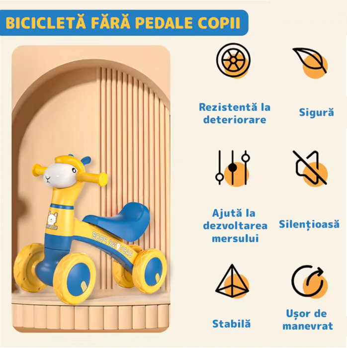 Bicicleta fara pedale cu 4 roti, cu muzica, lumini si baloane de sapun Oita 511 Albastru [8]