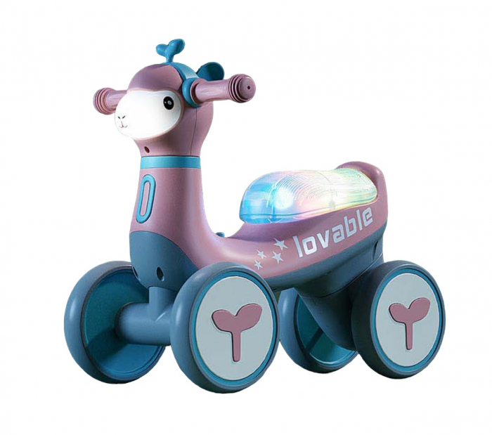 Bicicleta fara pedale cu 4 roti, cu muzica si lumini, Girafa B09 Roz [4]