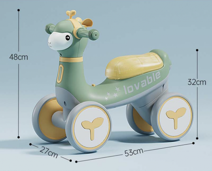Bicicleta fara pedale cu 4 roti, cu muzica si lumini, Girafa B09 Galben cu Verde [9]