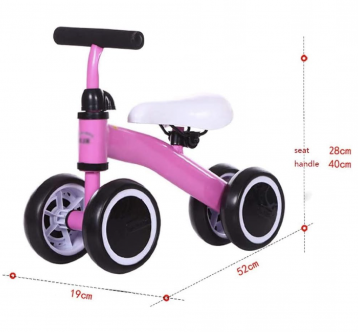 Bicicleta mini cu 4 roti, fara pedale, 1-3 ani, B04 Roz [6]