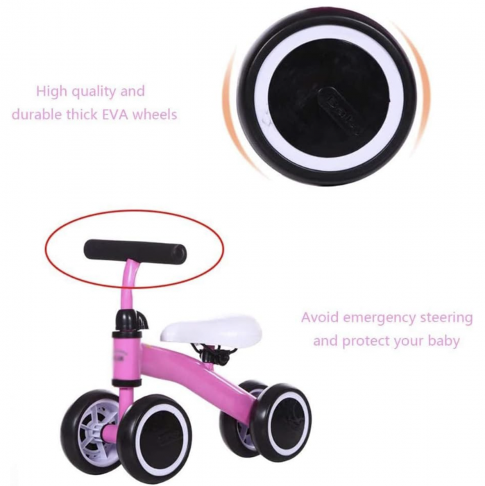 Bicicleta mini cu 4 roti, fara pedale, 1-3 ani, B04 Roz [3]