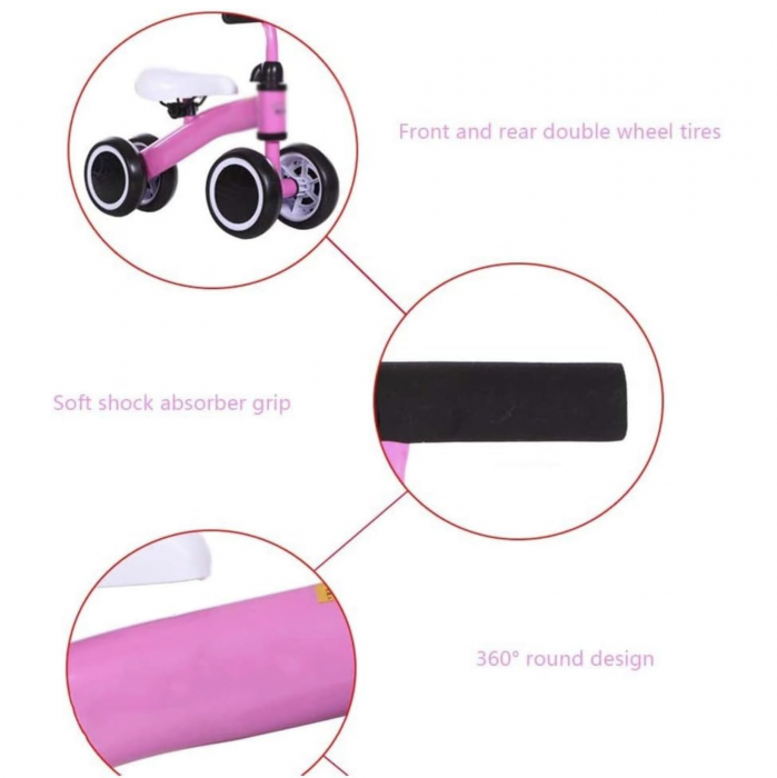 Bicicleta mini cu 4 roti, fara pedale, 1-3 ani, B04 Roz [4]