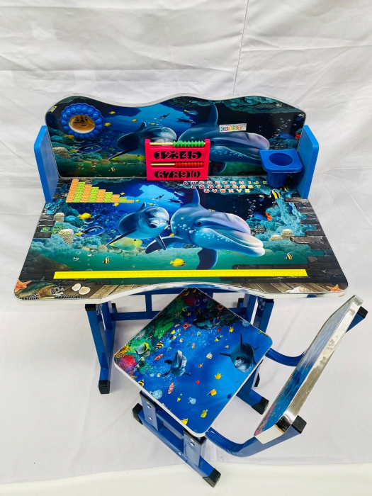 Birou cu scaun pentru copii, reglabile, cadru metalic si lemn, albastru, Ocean B2 - Krista® [4]