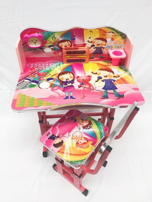 Birou cu scaun pentru copii, reglabile, cadru metalic si lemn, roz, Sing B5 - Krista® [3]