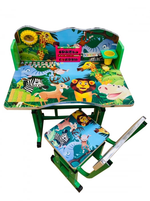 Birou cu scaun pentru copii, reglabile, cadru metalic si lemn, verde, Jungla B6 - Krista® [1]