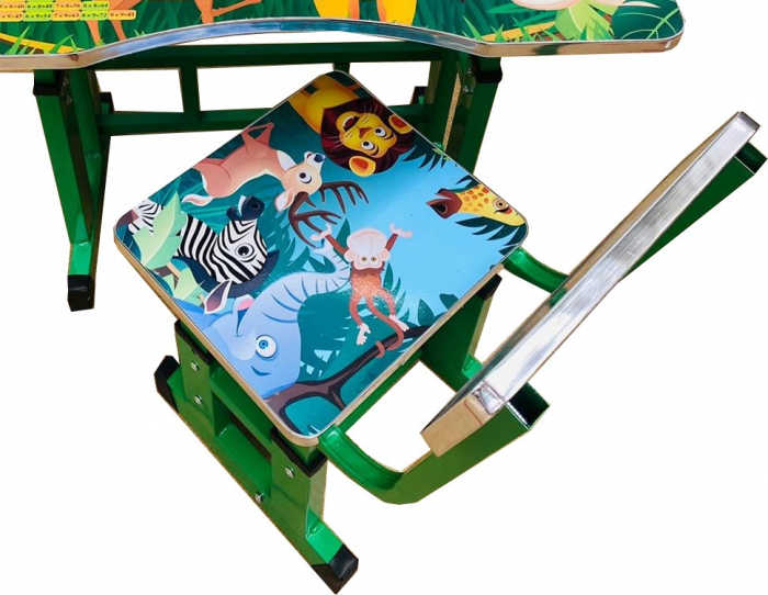 Birou cu scaun pentru copii, reglabile, cadru metalic si lemn, verde, Jungla B6 - Krista® [2]