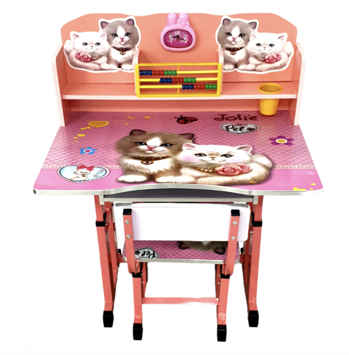 Birou cu scaun pentru copii, reglabile, cadru metalic si MDF, Pisicute A3 [5]