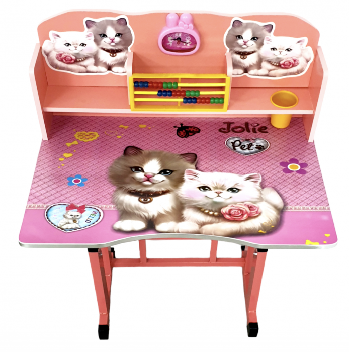 Birou cu scaun pentru copii, reglabile, cadru metalic si MDF, Pisicute A3 [7]