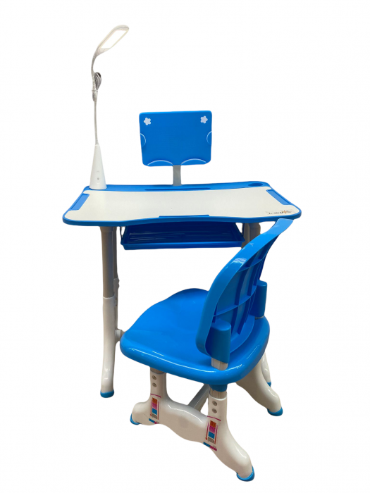 Birou cu scaun, reglabile pe inaltime, cu lampa si suport tableta, L-Sun - bleu [3]