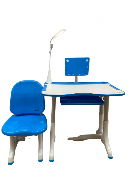 Birou cu scaun, reglabile pe inaltime, cu lampa si suport tableta, L-Sun - bleu [5]