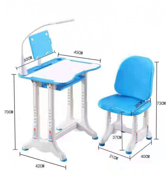 Birou cu scaun, reglabile pe inaltime, cu lampa si suport tableta, L-Sun - bleu [8]