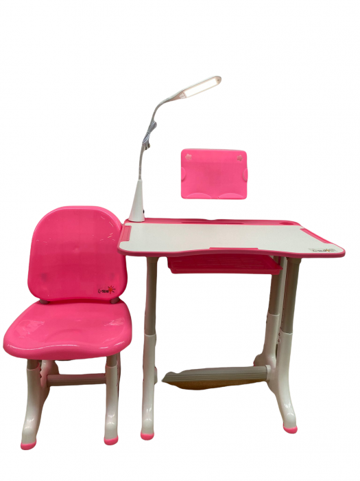 Birou cu scaun, reglabile pe inaltime, cu lampa si suport tableta, L-Sun - roz [5]