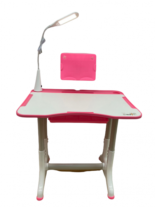 Birou cu scaun, reglabile pe inaltime, cu lampa si suport tableta, L-Sun - roz [7]