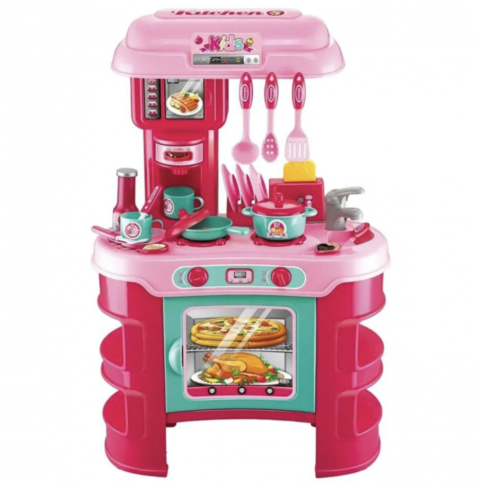 Bucatarie completa cu 33 accesorii, sunete si lumini, Little Chef 008-908, Roz