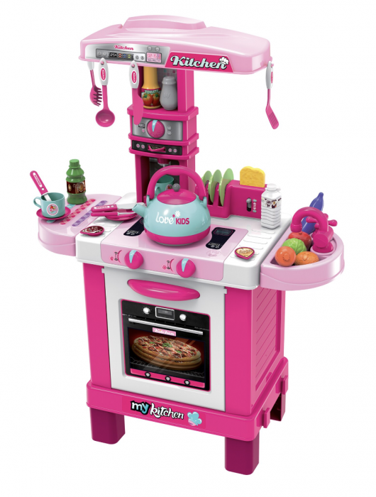 Bucatarie completa cu 33 accesorii, sunete si lumini, Little Chef 008-939, Roz