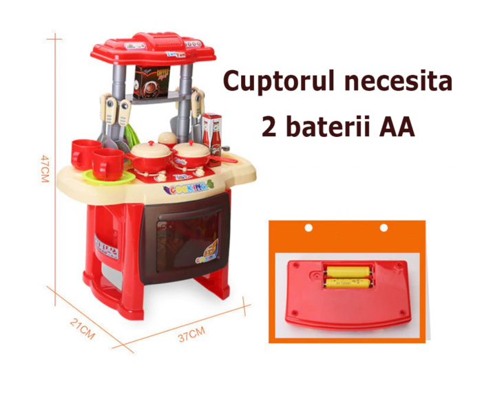 Bucatarie Completa cu sunete si lumini si 21 de accesorii, 1800, rosu [5]