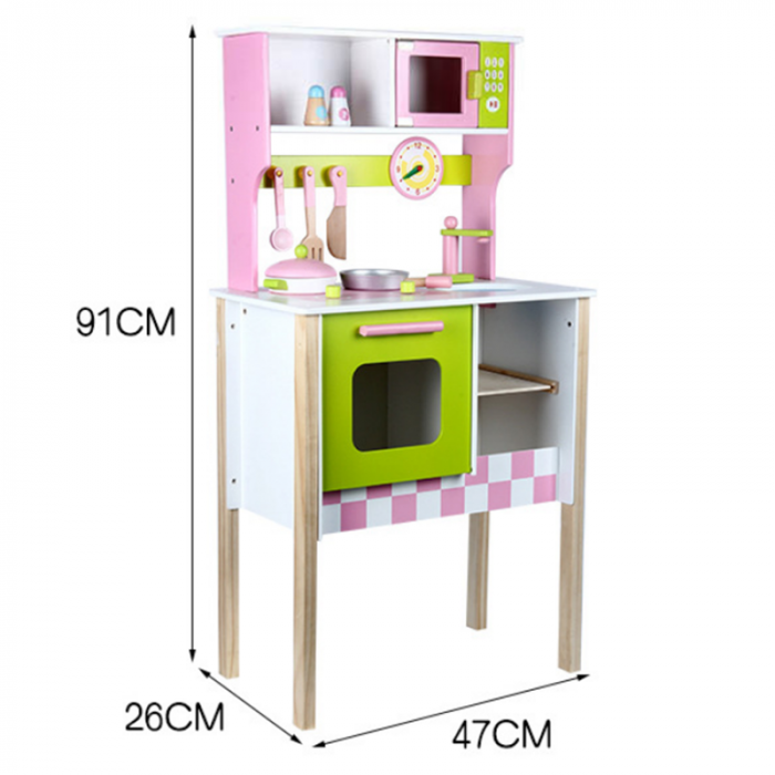 Bucatarie completa mare cu ceas, verde cu roz, din lemn [5]