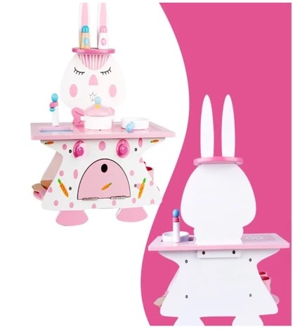 Bucatarie cu 10 accesorii Pink Rabbit Kitchen, din lemn [2]