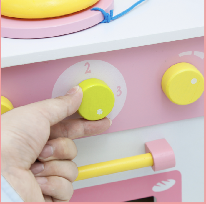 Bucatarie de jucarie din lemn cu frigider, cuptor si accesorii Pink MSN17061 [6]