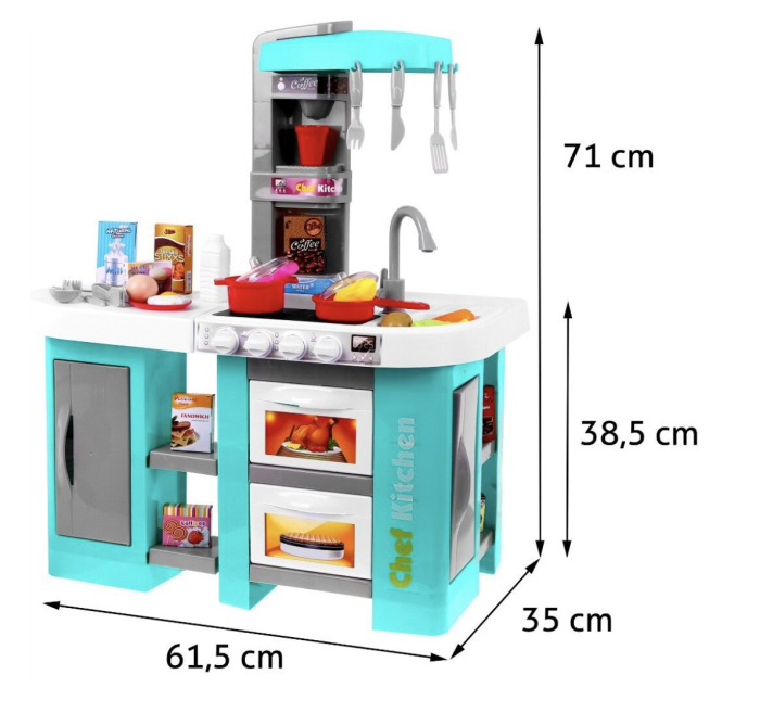 Bucatarie de jucarie electronica Chef Kitchen cu sunete, lumini si 53 accesorii, turcoaz, +3 ani [7]