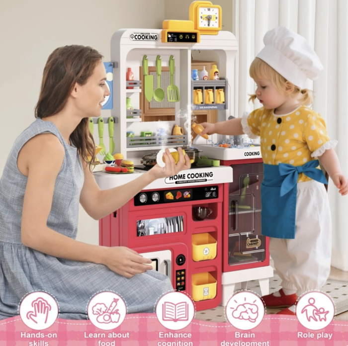 Bucatarie de jucarie mare Home Cooking Fast Food cu apa reala si accesorii, rosu, 100 cm, +3 ani [2]