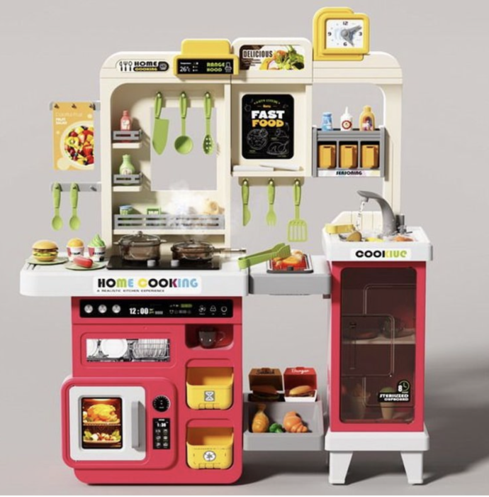 Bucatarie de jucarie mare Home Cooking Fast Food cu apa reala si accesorii, rosu, 100 cm, +3 ani [4]
