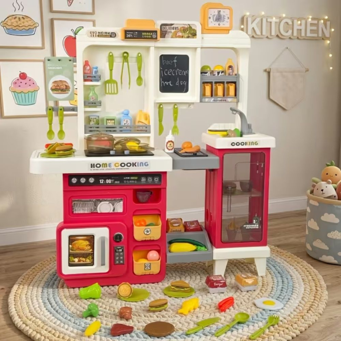 Bucatarie de jucarie mare Home Cooking Fast Food cu apa reala si accesorii, rosu, 100 cm, +3 ani [3]