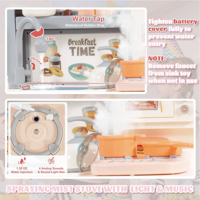 Bucatarie electronica Dream Kitchen cu abur, robinet cu apa si 49 accesorii, gri, 112 cm, +3 ani [9]