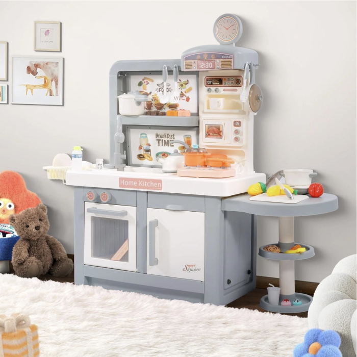 Bucatarie electronica Dream Kitchen cu abur, robinet cu apa si 49 accesorii, gri, 112 cm, +3 ani [5]