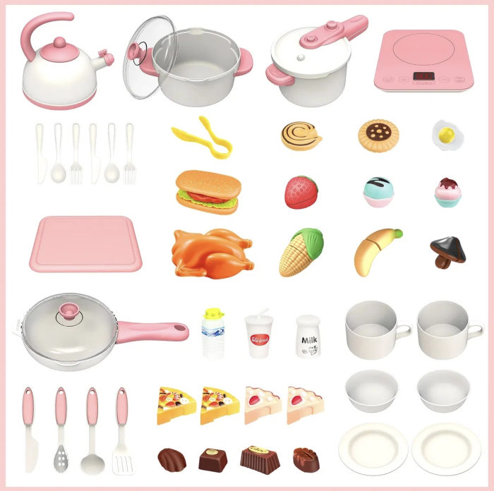 Bucatarie electronica Dream Kitchen cu abur, robinet cu apa si 49 accesorii, roz, 112 cm, +3 ani [8]