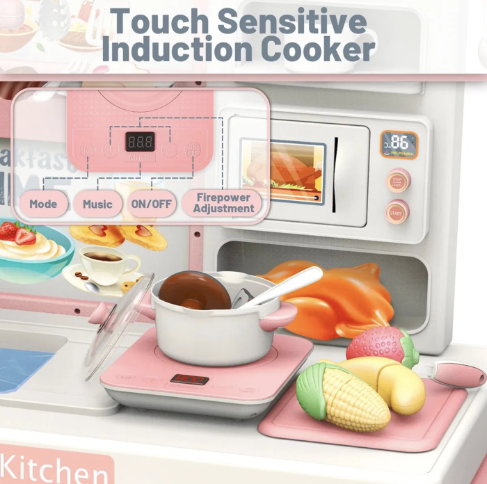 Bucatarie electronica Dream Kitchen cu abur, robinet cu apa si 49 accesorii, roz, 112 cm, +3 ani [5]