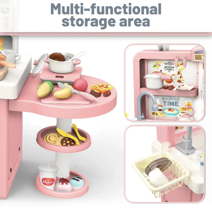 Bucatarie electronica Dream Kitchen cu abur, robinet cu apa si 49 accesorii, roz, 112 cm, +3 ani [6]