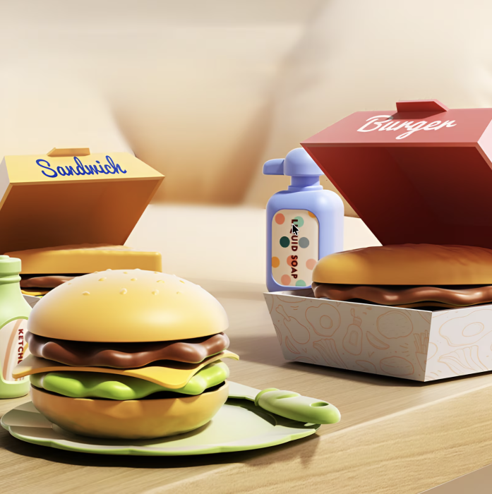 Bucatarie de jucarie mare Home Cooking Fast Food cu apa reala si accesorii, rosu, 100 cm, +3 ani [13]