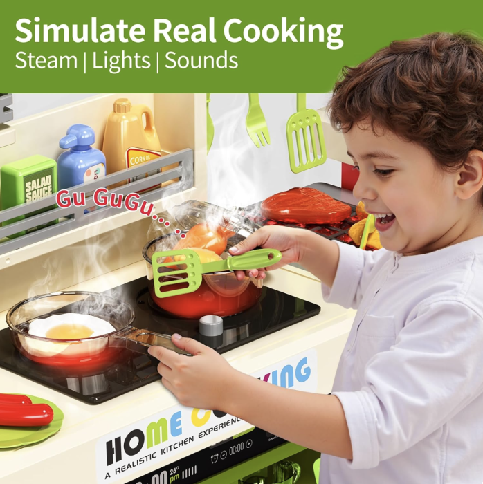Bucatarie de jucarie mare Home Cooking Fast Food cu apa reala si accesorii, verde, 100 cm, +3 ani [11]