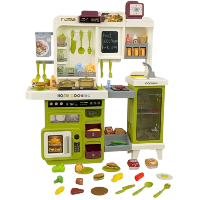 Bucatarie de jucarie mare Home Cooking Fast Food cu apa reala si accesorii, verde, 100 cm, +3 ani [4]