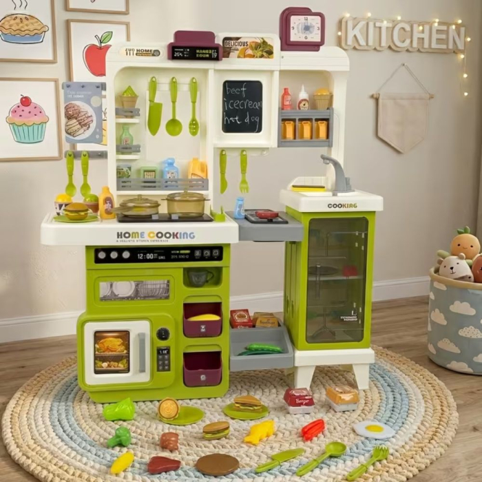 Bucatarie de jucarie mare Home Cooking Fast Food cu apa reala si accesorii, verde, 100 cm, +3 ani [2]