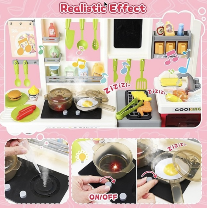 Bucatarie de jucarie mare Home Cooking Fast Food cu apa reala si accesorii, verde, 100 cm, +3 ani [10]