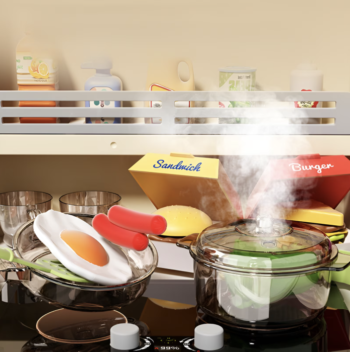 Bucatarie de jucarie mare Home Cooking Fast Food cu apa reala si accesorii, rosu, 100 cm, +3 ani [12]