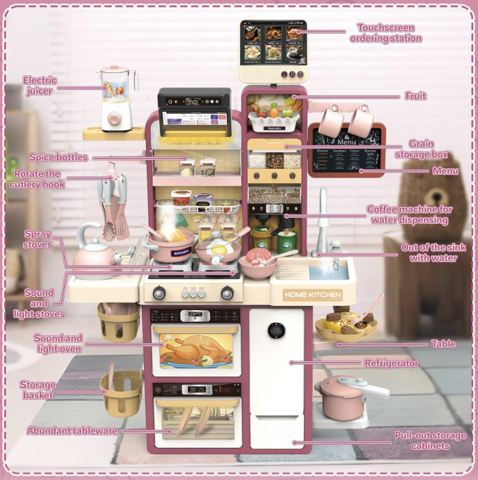 Bucatarie interactiva Little Chef Roz, cu apa, abur, lumini si sunete 97x61x21 cm [6]