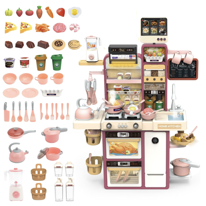 Bucatarie interactiva Little Chef Roz, cu apa, abur, lumini si sunete 97x61x21 cm [2]