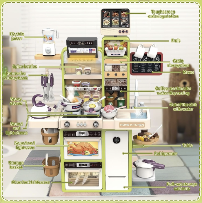 Bucatarie interactiva Little Chef Verde, cu apa, abur, lumini si sunete 97x61x21 cm [5]