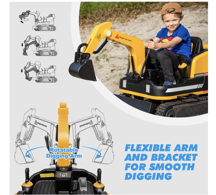 Buldo-Excavator electric DLS-X7 galben, 12V 12AH, telecomanda si bluetooth [4]