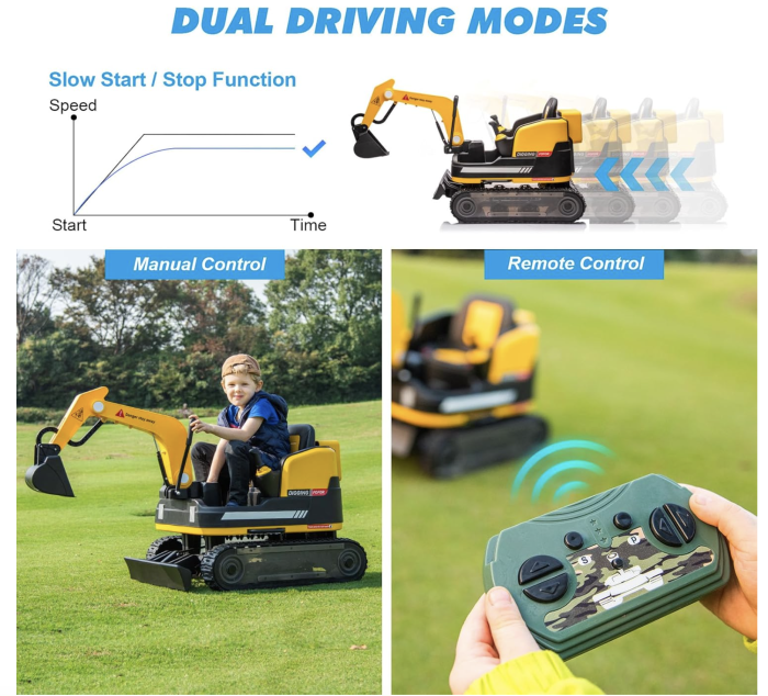 Buldo-Excavator electric DLS-X7 galben, 12V 12AH, telecomanda si bluetooth [3]